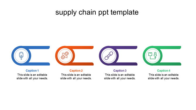 Process design flowchart with five linked steps in red, blue, orange, and yellow, each containing circular icons. 