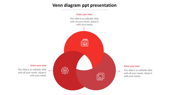 Red venn diagram with three overlapping circles containing icons, with space for text around it.
