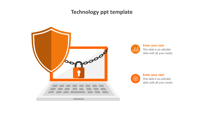PowerPoint slide showing a laptop with a shield and lock symbol, representing technology and security.