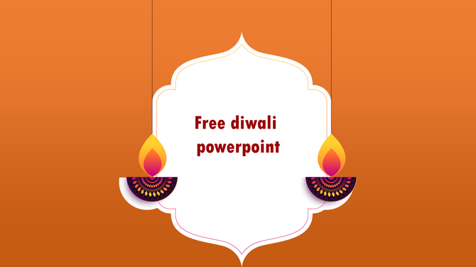 Diwali-themed slide with decorative diyas and a central white frame on an orange background.