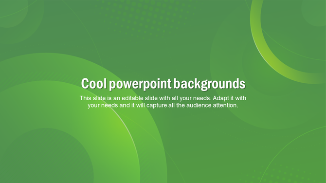 Modern green background slide featuring layered circular shapes and flowing curves in varying opacity and gradients.