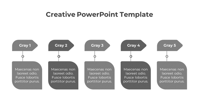 Linear gray-themed template with five labeled elements, connected through vertical lines.
