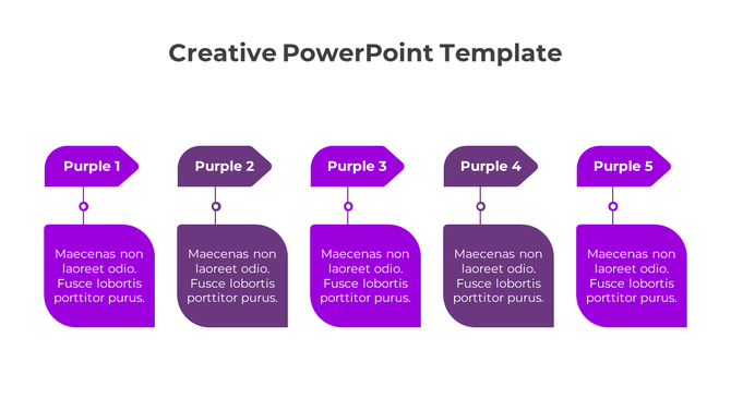 Creative infographic with rectangular boxes in varying purple shades, each connected to a top label via a line and circle.