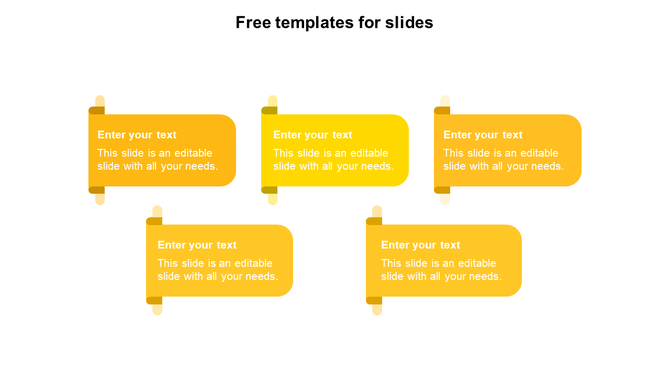 Modern infographic PowerPoint slide featuring structured yellow elements for text input on a white backdrop.