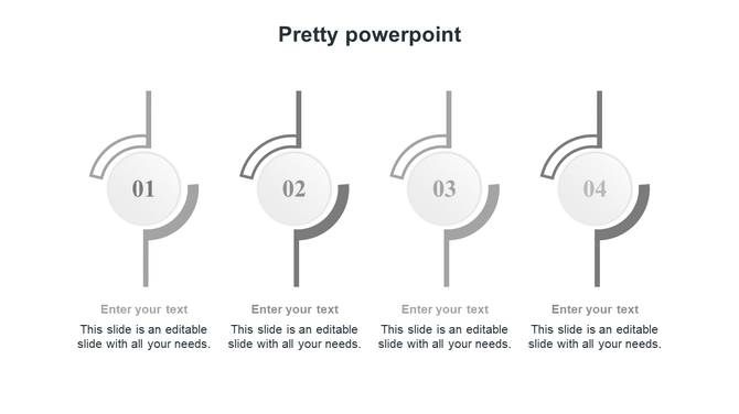 Four white pretty step markers with gray curved accents labeled 01 to 04, each aligned vertically with caption areas below.