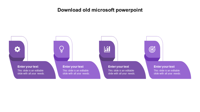 A Microsoft PowerPoint slide featuring sections with icons from settings, ideas, growth, and goals with placeholder text.