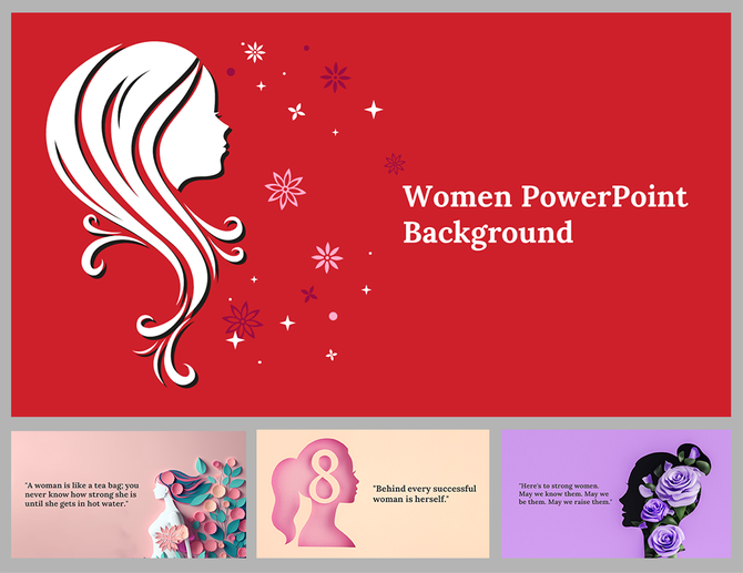 A pack of colorful background slides showcasing a woman's profile adorned with decorative flowers with quotes.