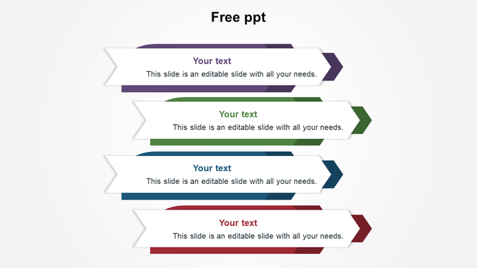 Slide with color coded arrows in purple, green, blue, and red, each followed by a rectangular text box for input.