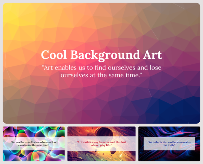 Cool background art slide featuring a gradient polygonal design with a central inspirational quote.
