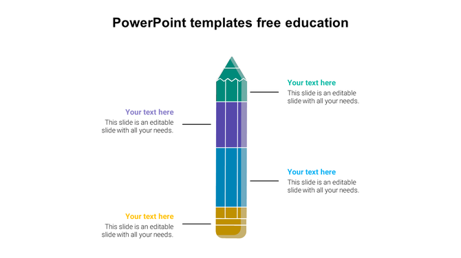 Colorful pencil graphic with placeholder text on a white background for an educational PowerPoint template.
