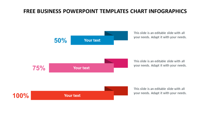 Business infographic PPT chart with colorful horizontal bar segments with placeholder text on a white backdrop.