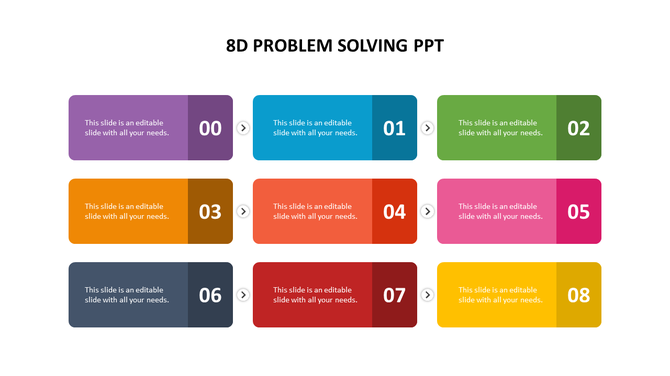 Grid of nine colorful rectangular boxes arranged in three rows, each numbered from 00 to 08.