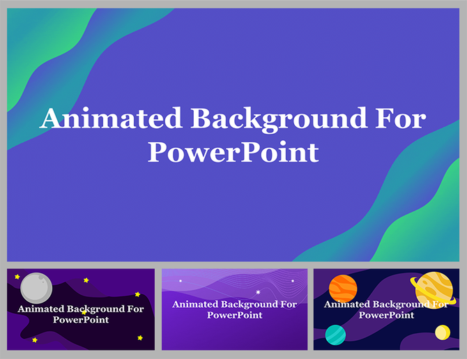 Slide deck with a blue and green gradient background, featuring space themed illustrations.