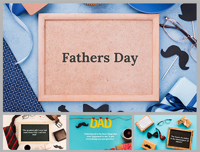A pack of fathers day background slides featuring various frame designs with a heartfelt message and decorative elements.
