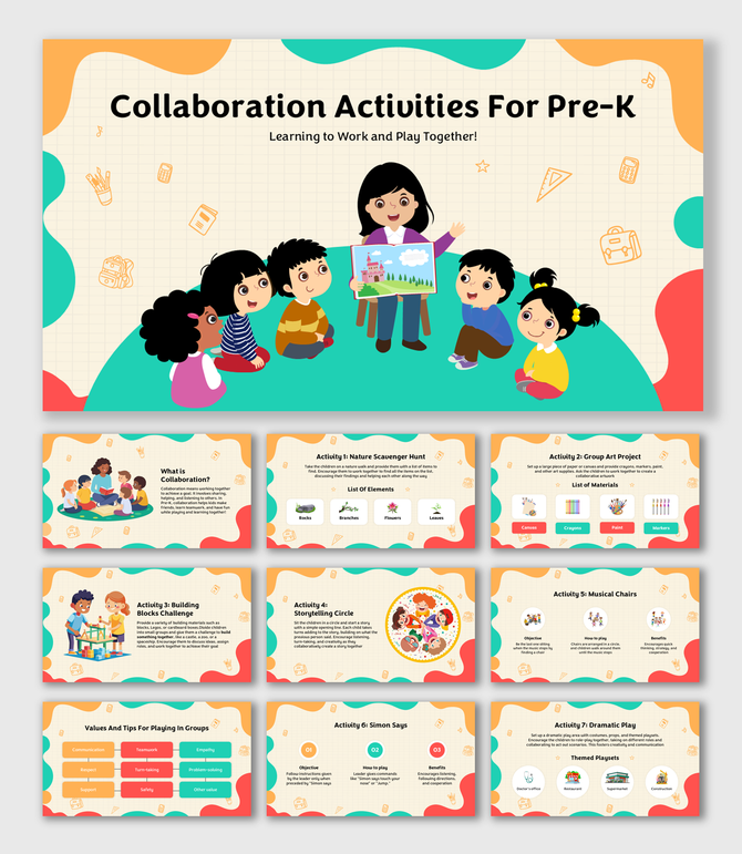 Teamwork, storytelling, art, games, and problem-solving help Pre-K kids develop collaboration and social skills.