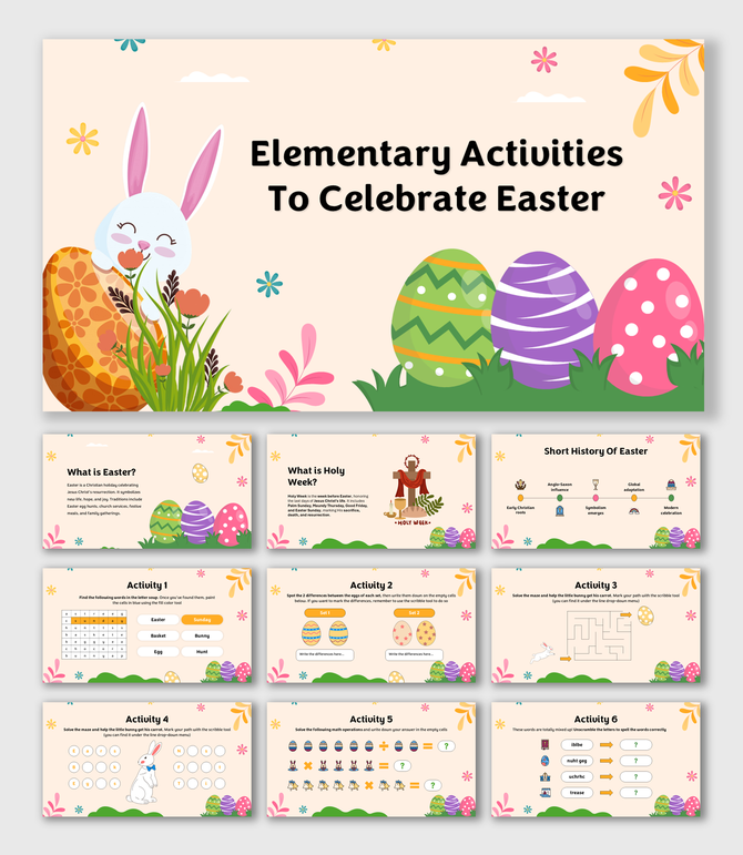 Easter activities with puzzles, word games, history, Holy Week facts, and fun learning tasks for elementary kids.