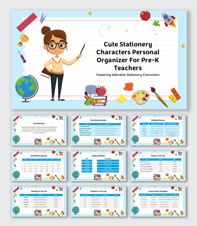 Planner includes monthly calendar, weekly schedule, daily tasks, lesson plans, and student to-do lists for teachers.