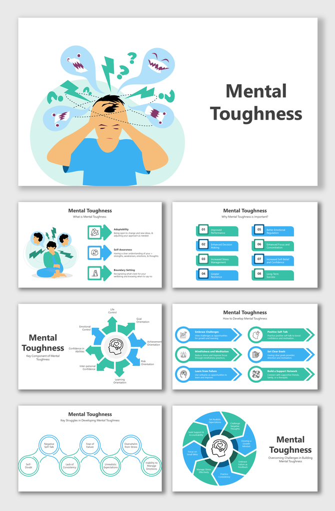Adaptability, self-awareness, stress management, goal orientation, and resilience build strong mental toughness.