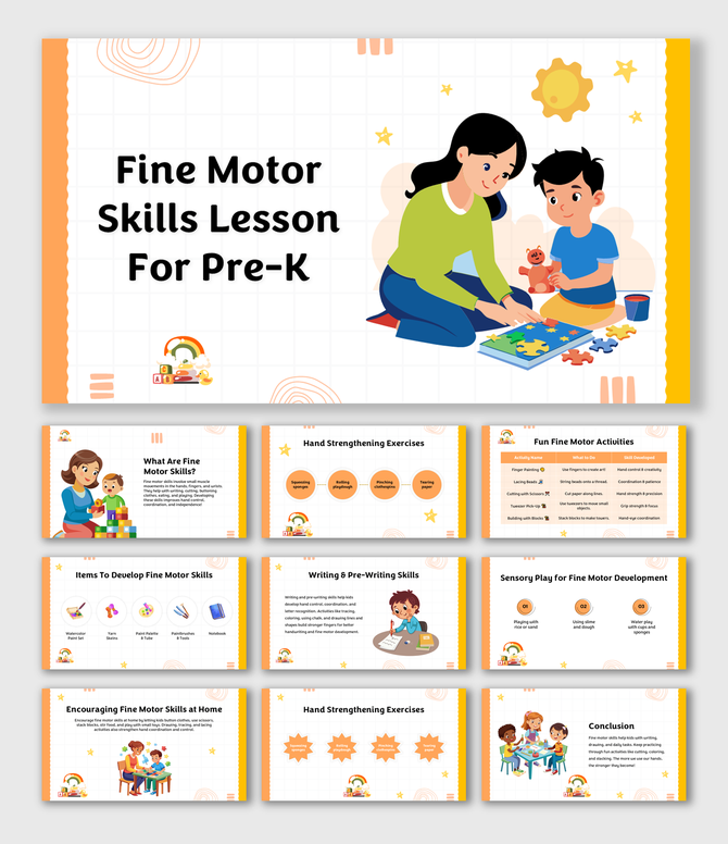 Activities, hand exercises, tools, sensory play, and writing tasks to build fine motor skills in preschool kids.