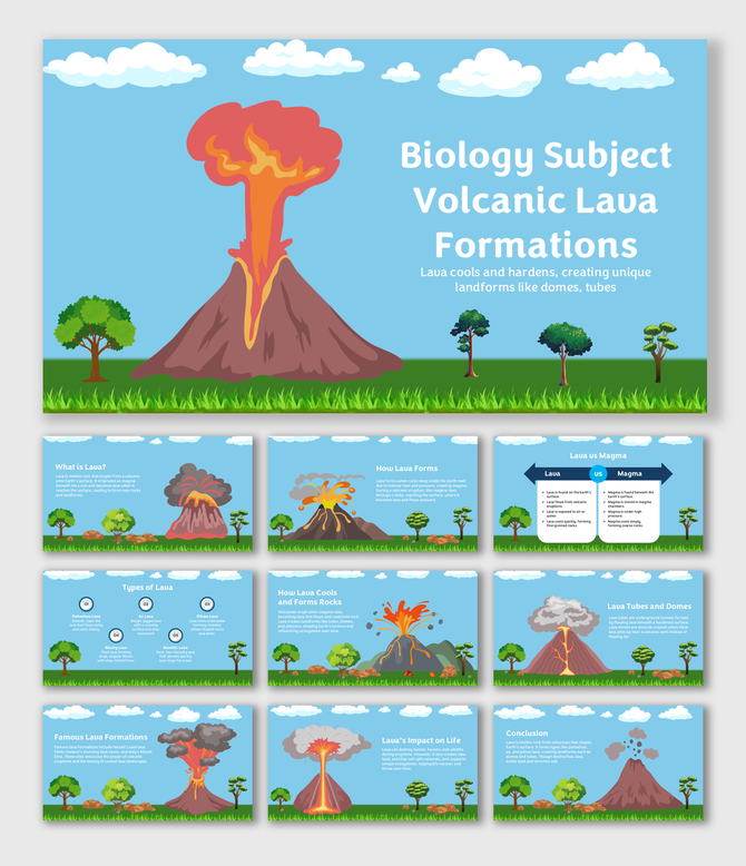 Volcano erupts lava, cools into rocks, forms domes and tubes, shows magma vs lava, and impacts life on Earth.