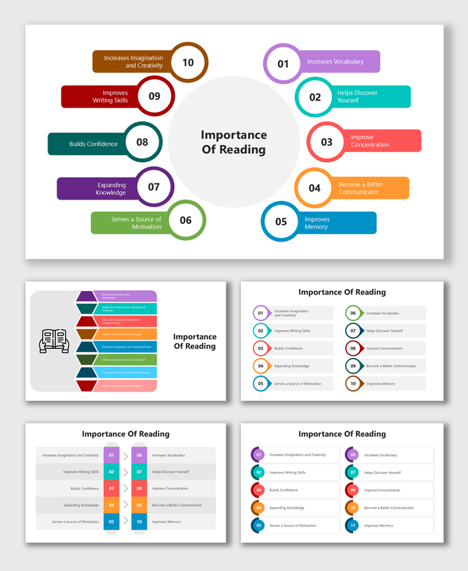 Boosts focus, builds confidence, expands knowledge, sparks creativity, and improves writing through regular reading.