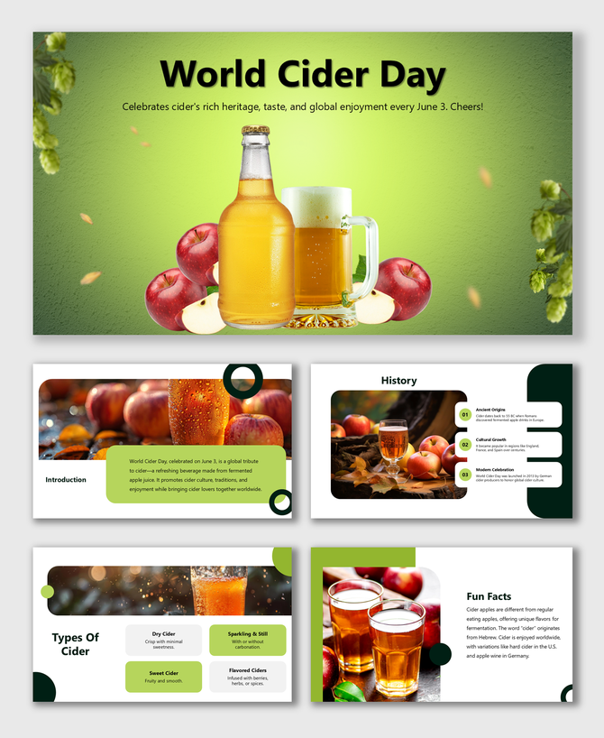 Cider's history, types, fun facts, global culture, and apple-based roots highlight World Cider Day’s tasty celebration.