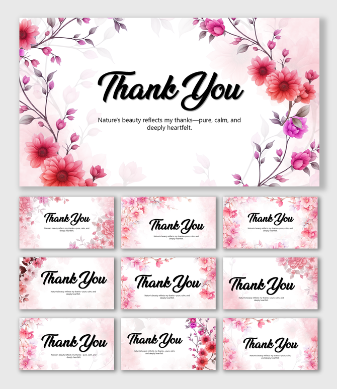 Elegant Floral Thank You with Hand Drawn Flower Thank You in pink blooms, branches, petals, and soft text space.