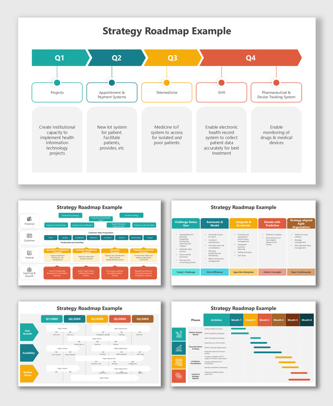 Business Plan Roadmap with curved road design, milestone icons, text boxes, and colorful planning visuals.