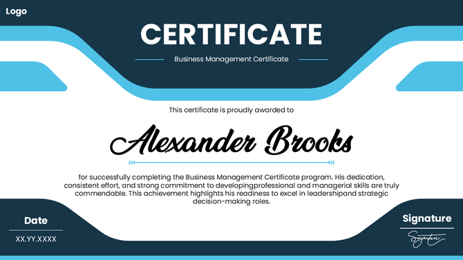 Business Management Certificate PPT And Google Slides