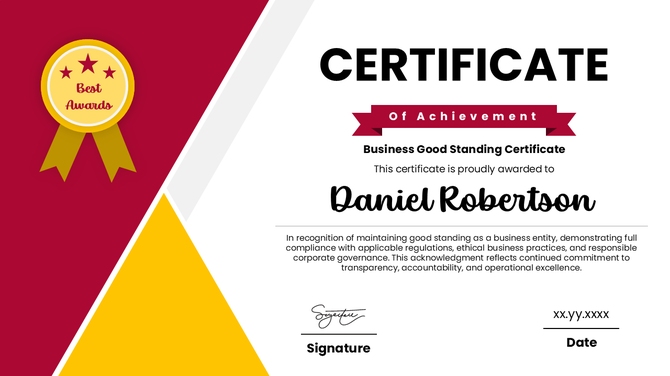 Business Good Standing Certificate PPT And Google Slides