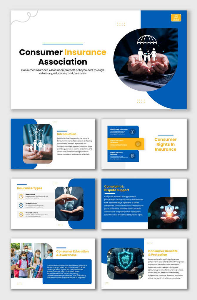 Consumer Complaint slide with unhappy buyer, green layout, icons, filing steps, rights, and outcomes.