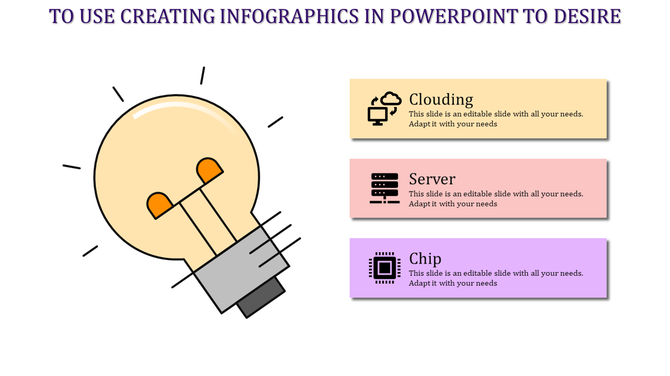 Infographic with central labeled circle and three surrounding icons connected to purple gradient caption boxes.
