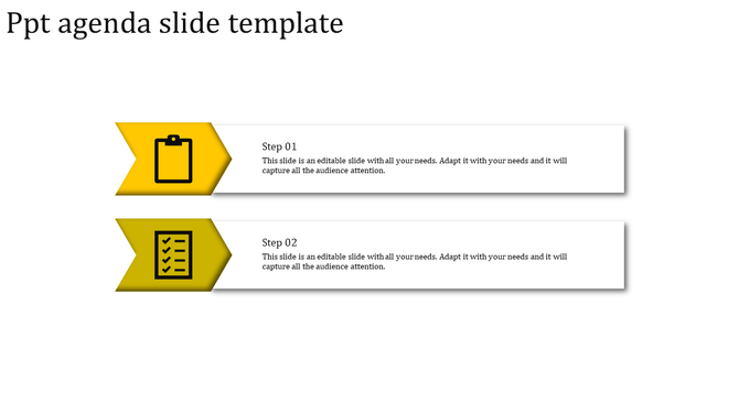 Two horizontal yellow arrow shapes with clipboard and checklist icons on the left, each linked to text on a white background.