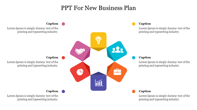 Business plan template featuring a central star surrounded by icons in colorful segments from innovation and progress.