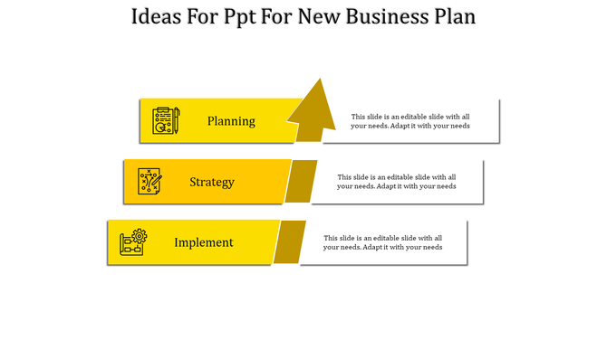 Three stage business plan diagram with labeled orange boxes and angular arrows pointing to text placeholders.