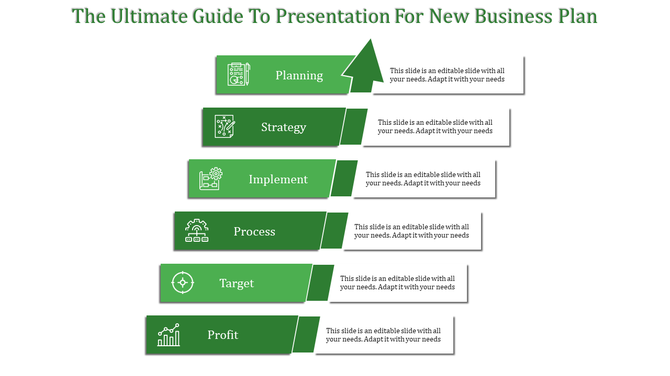 Business process diagram with six multicolored arrow-shaped steps, each featuring an icon and aligned with gray text boxes 