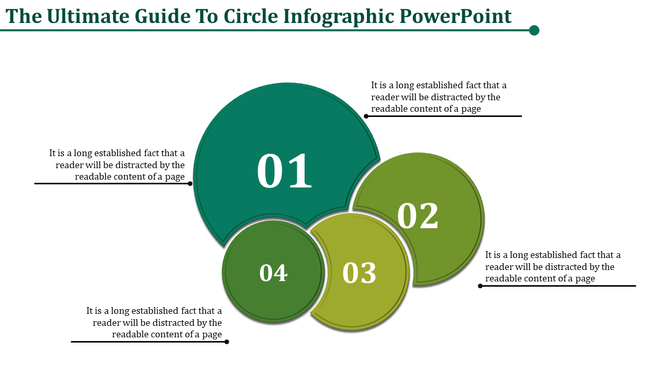 A circle infographic PowerPoint template with four numbered circles connected with text explaining different elements.