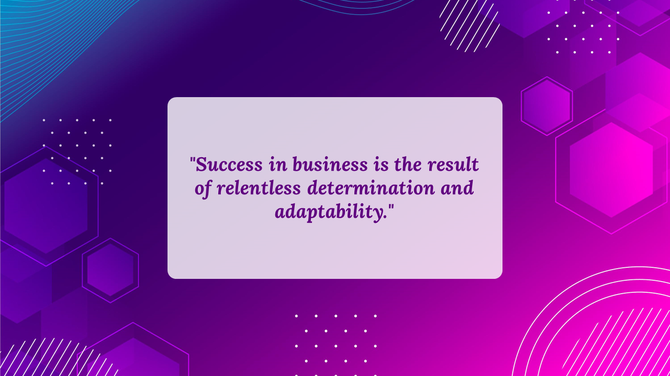 Abstract PowerPoint slide background with geometric shapes and a quote about business success.