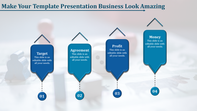 Business process banners with arrows at the top, labeled Target, Agreement, Profit, and Money, aligned horizontally.