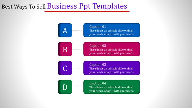 Four step infographic with A, B, C, D labels and captions in blue, pink, purple, and green on a white background.