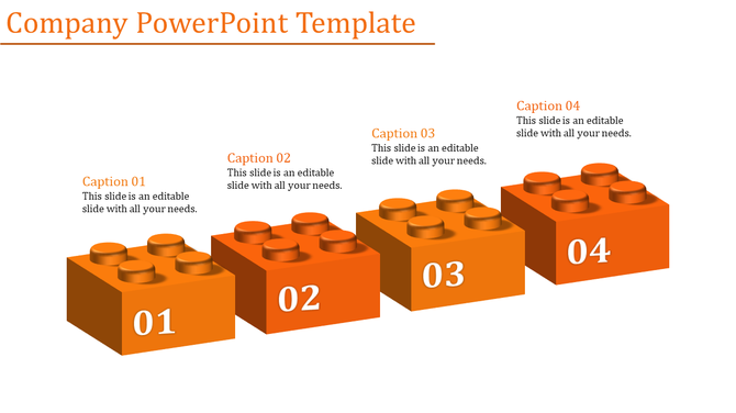 Four orange 3D blocks numbered 01 to 04, arranged in a row with captions above each, on a white background.