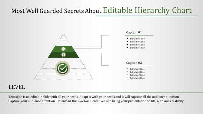 Green triangular hierarchy chart featuring two levels, connected to descriptive captions on the right side.
