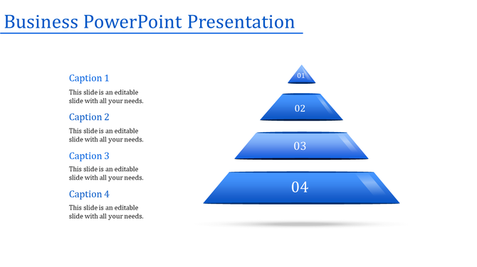 Four tiered blue pyramid layout, with levels labeled numerically, and corresponding descriptions on the left.