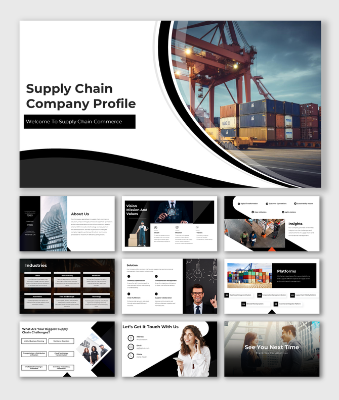 Slide with a grid of six business-related images highlighting teamwork and financial progress.