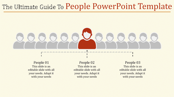 PowerPoint slide showing a group of people with one highlighted in red, depicting a selection process with placeholder text.