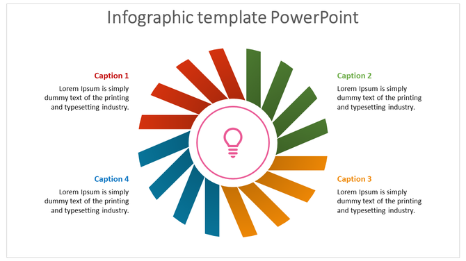 Infographic with red, green, orange, and blue segments radiating from a pink light bulb icon in the center.
