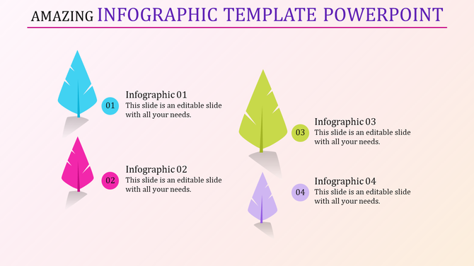 Infographic PPT template with four caption sections each represented by a colorful leaf.