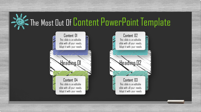 Blackboard style PowerPoint template with four content sections and two headings. 