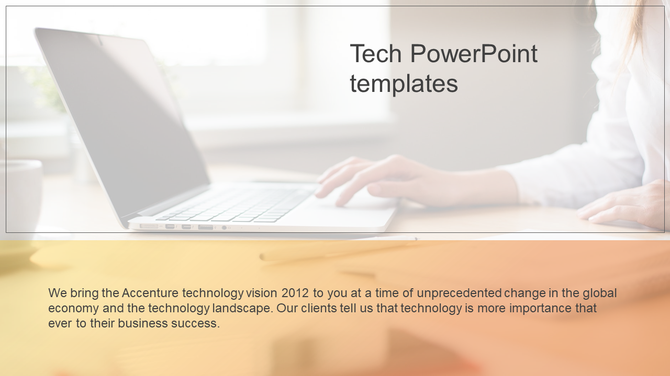 A blurred background with a laptop and a hand typing, overlaid with text and a gradient footer in yellow.