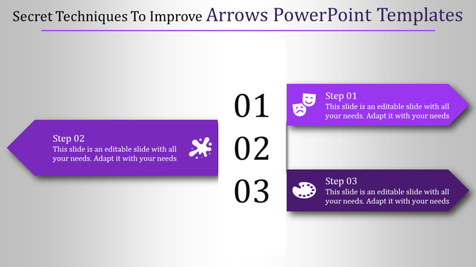 Vertical numbering with horizontal purple arrows highlighting steps in a visually appealing layout with icons.
